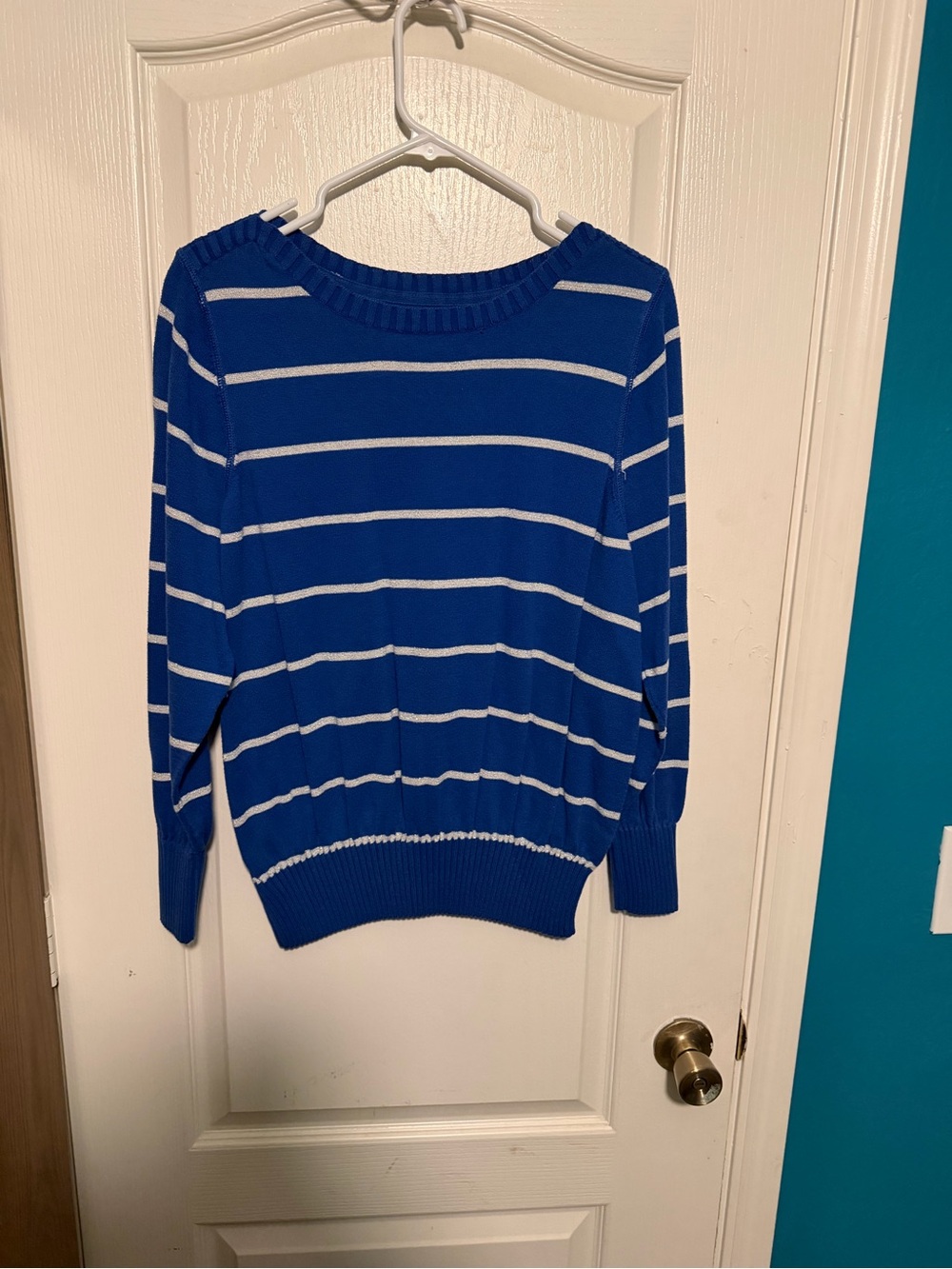 Sonoma Blue and White Striped Crew Neck Sweater